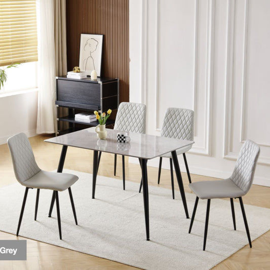 Argenta 1.2m Dining Table + 4 Light Grey Chairs
