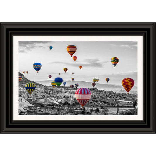 Balloon Festival Black and White Framed Picture