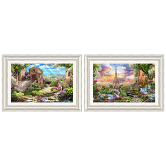 Beautiful Garden Eiffel Tower View Set of 2 Framed Pictures