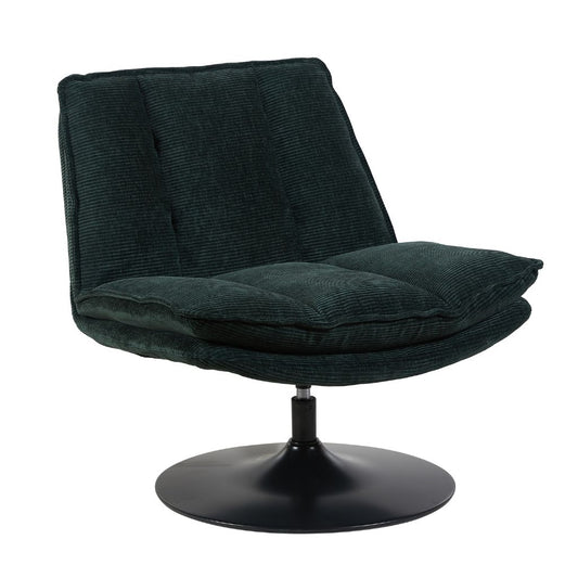 Dark green cushioned chair with a black swivel base on a white background