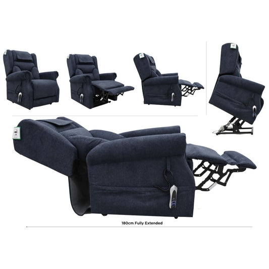 Black recliner chair shown in various angles on a white background