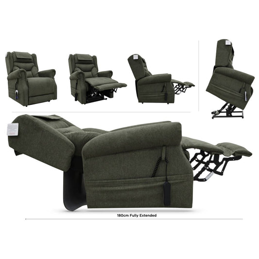 Green recliner chair in various angles on a white background