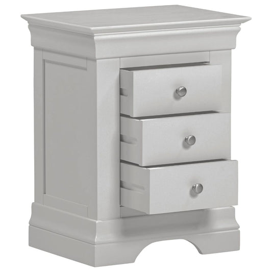 Bordeaux Pebble Grey 3 Drawer Bedside Drawers Open