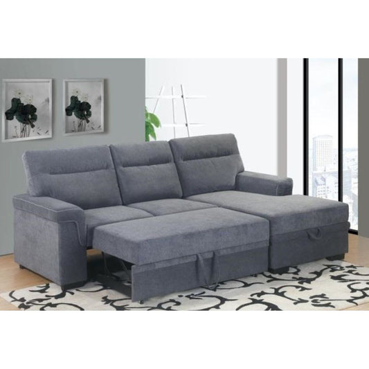 Grey sofa with pull-out bed and storage chaise