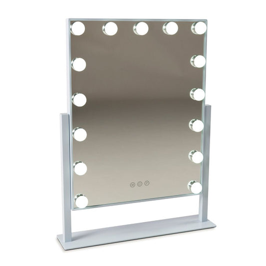 Makeup mirror with light bulbs on a white background