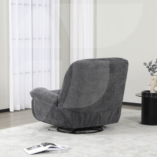 Back of grey swivel chair