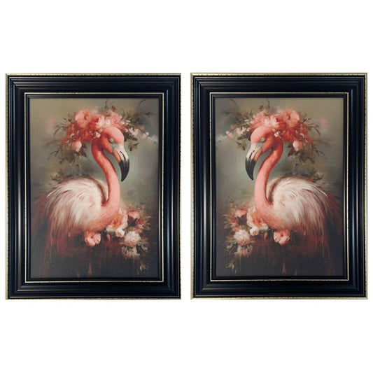 Floral Flamingo Set of 2 Framed Pictures