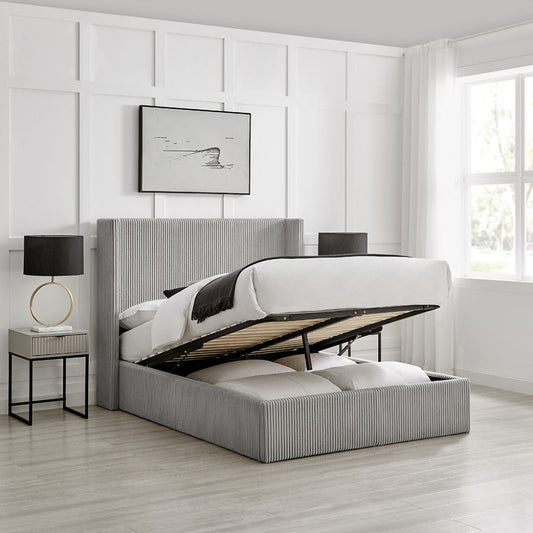 Gemini Grey Cord Fabric Storage Bed