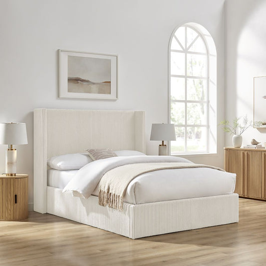Gemini Natural Cord Fabric Storage Bed Angle