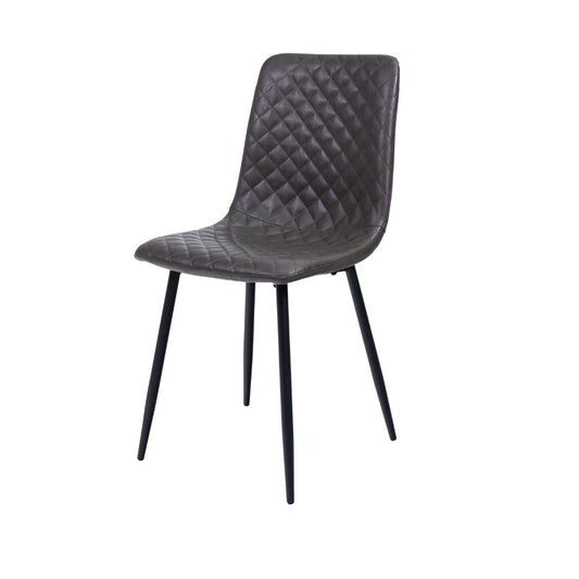 Gray quilted chair with black legs on a white background