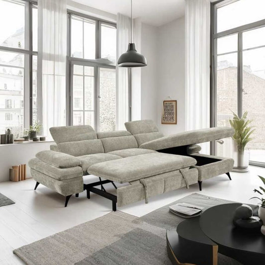 Hannah Cream Corner Sofa Bed Open