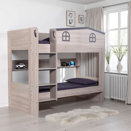 Kids bunk bed with ladder in ash grey