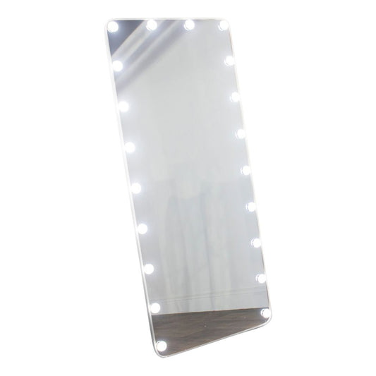 Rectangular mirror with LED lights on a white background