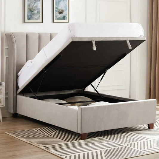 Mia Taupe Bedframe with Ottoman Storage