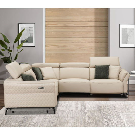 Milan Cream Leather Electric Reclining Corner Sofa