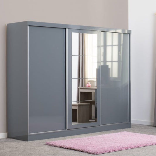 Nevada Grey Gloss 3-Door Sliding Wardrobe