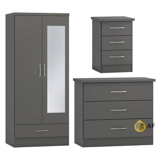 Nevada 3D Effect Grey 3 Piece Bedroom Furniture Set inc. 3-Drawer Chest