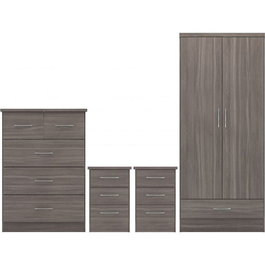 Nevada Black Wood Grain 4 Piece Bedroom Furniture Set