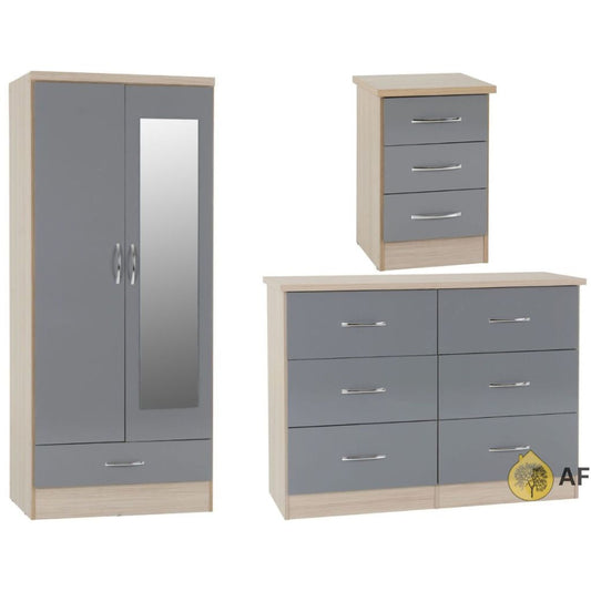 Nevada Grey Gloss 3 Piece Bedroom Furniture Set