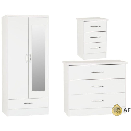 Nevada White Gloss 3 Piece Bedroom Furniture Set inc. 3-Drawer Chest