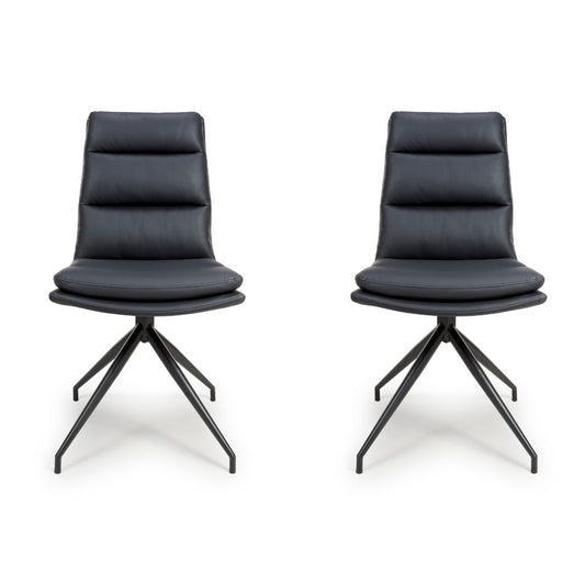 Two black leather chairs with metal legs on a white background