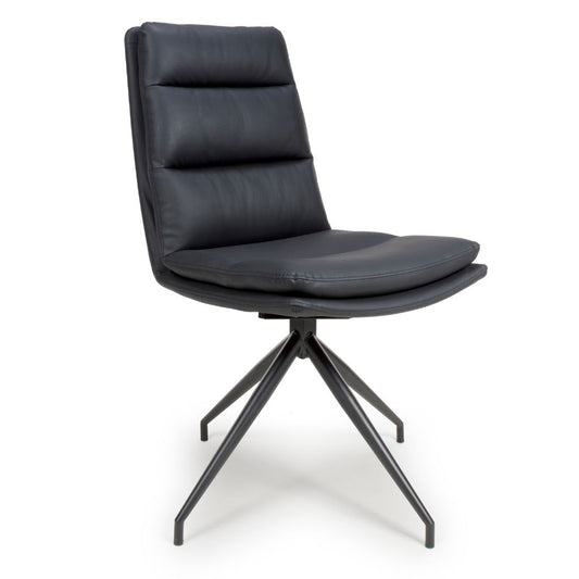 Black leather chair with a swivel base on a white background