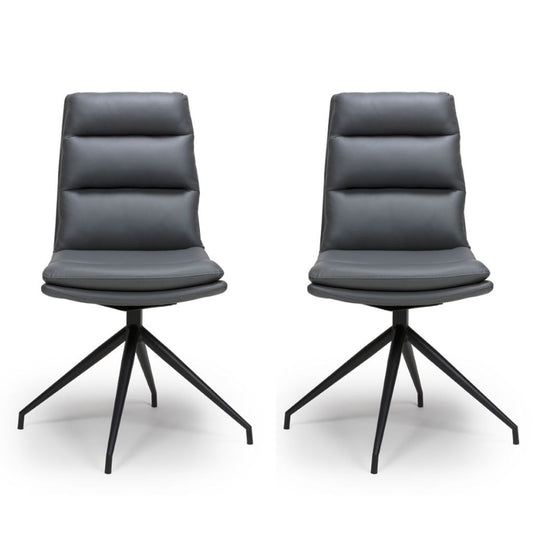 Two gray chairs with black metal legs on a white background