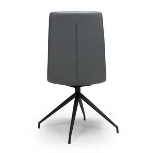 Gray chair with black metal legs on a white background