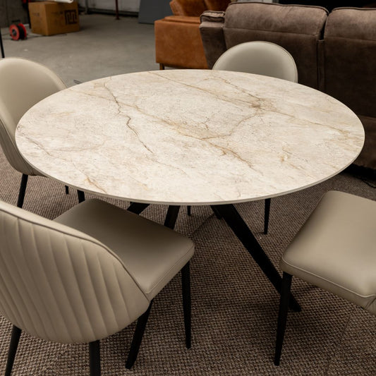 The Naples has a beautiful Shakespeare Taupe sintered stone top