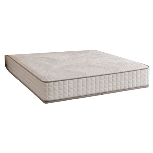 A double mattress with a quilted side panel and a textured top surface.