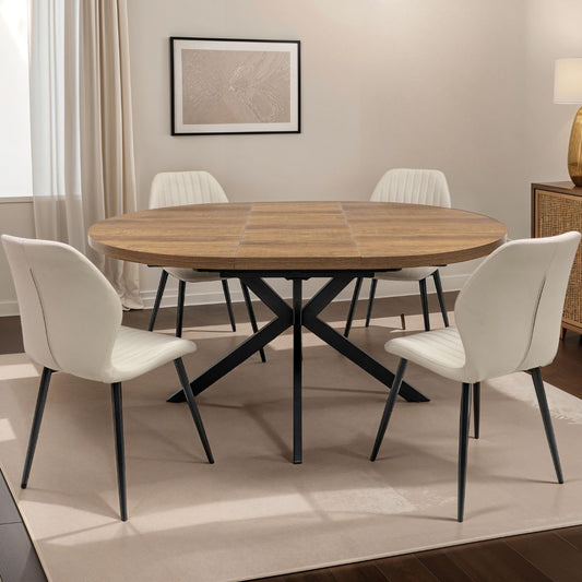 Panni 1.2m Round Dark Oak Extending Dining Table + 4 Dalmine Chairs