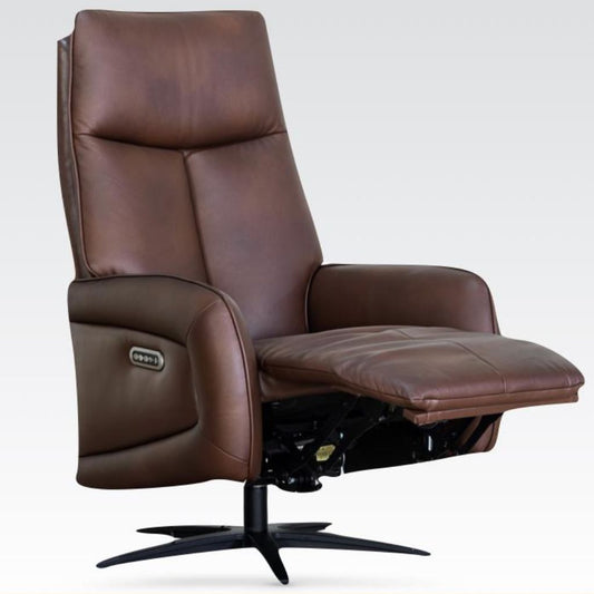 Prestige Dark Brown Electric Reclining Swivel Chair Tilted