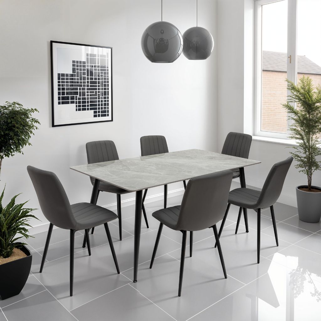 Riano Italy Grey Dining Table Grey PU Chairs