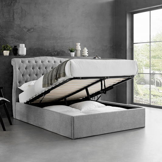 Rosa Light Grey Storage Bedframe