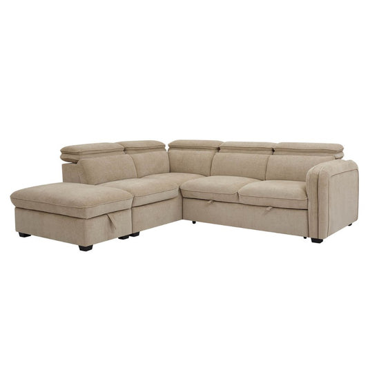 Beige Corner Sofa Bed with beautiful pipping detail.