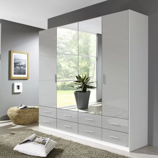 Stuttgart Silk Grey/ Alpine White 4 Door Wardrobe