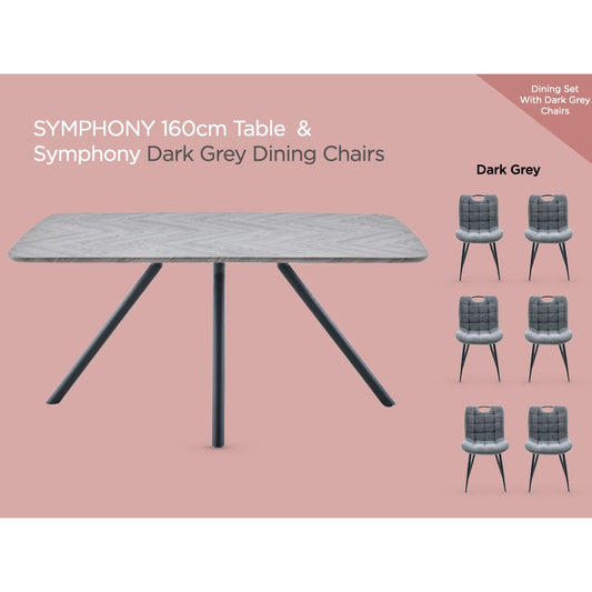 SYMPHONY 160cm Table & Symphony Dark Grey Dining Chairs on a pink background
