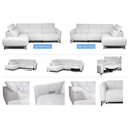 Light grey sectional sofa shown from multiple angles on a white background