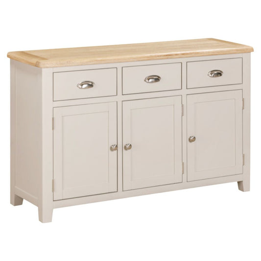 Grey sideboard with wooden top on a white background