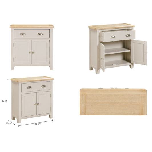 grey sideboard with 2 doors and 1 drawer