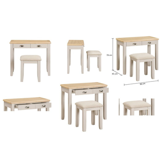 Grey dressing table with oak top and matching stool