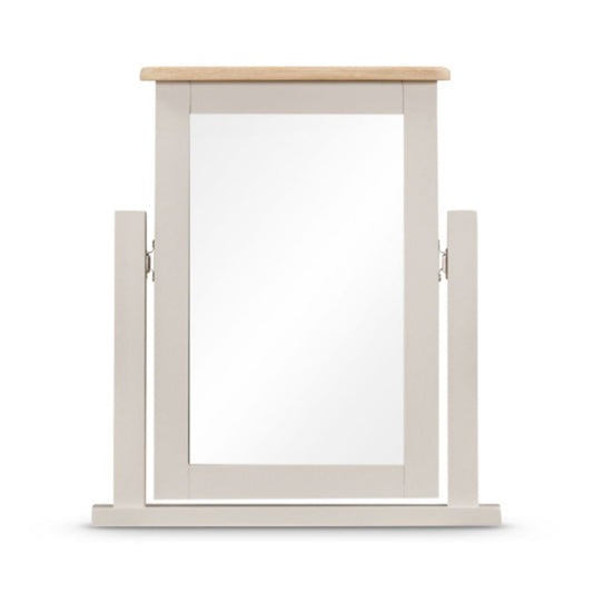 Small wooden mirror with grey frame on a white background