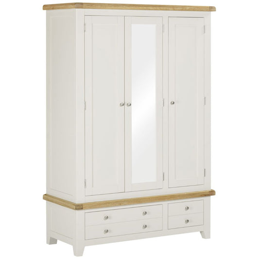 Ivory wardrobe with wooden accents on a white background