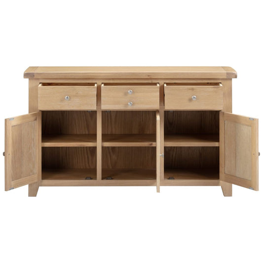 Windsor Natural Oak 3 Door 3 Drawer Sideboard Open