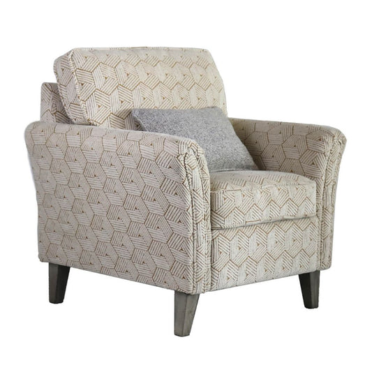 Patterned armchair with a gray pillow on a white background