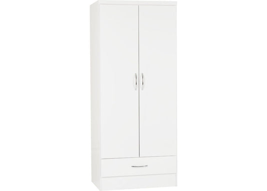 Nevada White Gloss 2-Door 1-Drawer Wardrobe by Wholesale Beds & Furniture