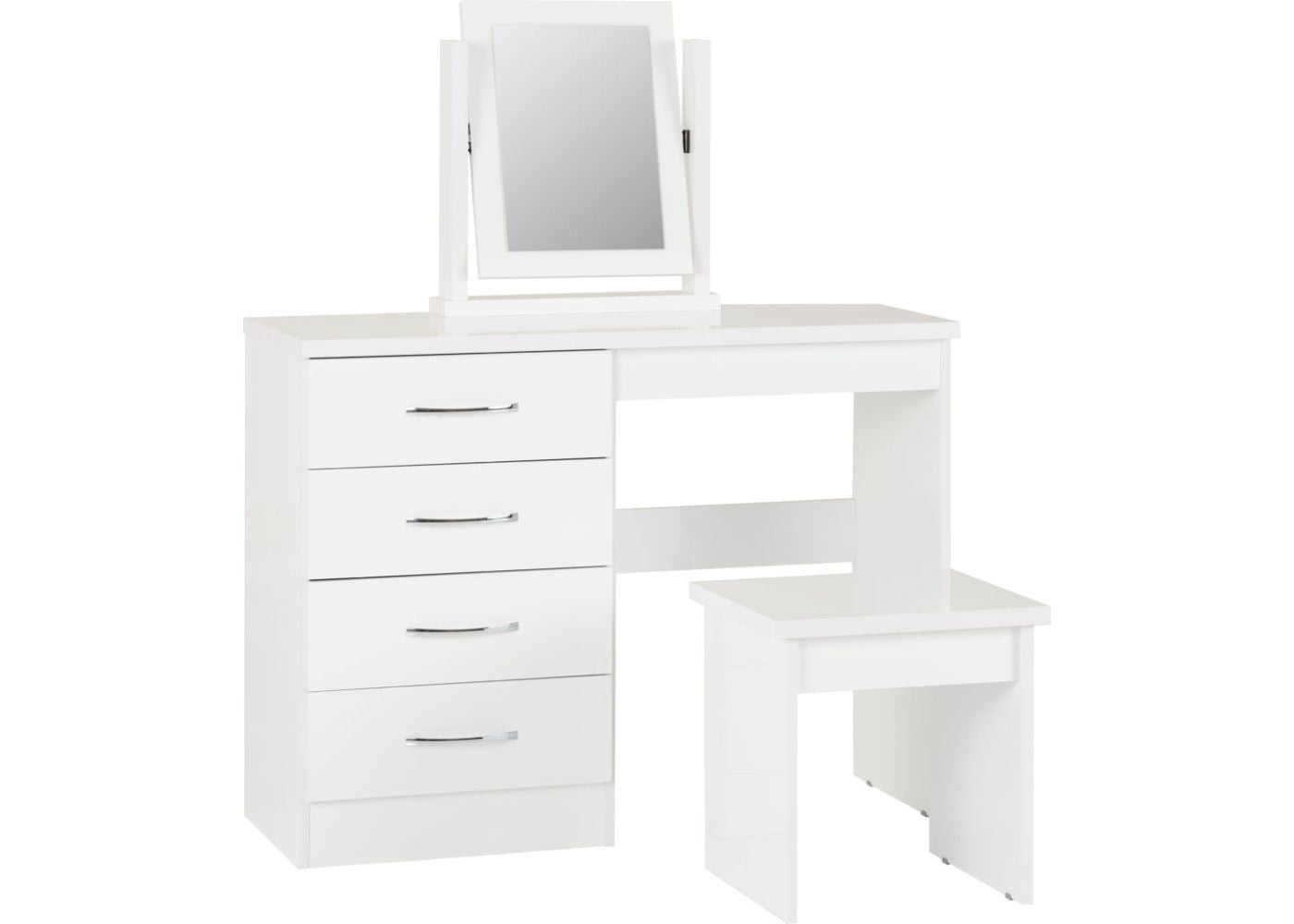 dressing table white colour Modena Hollywood Set Transform your bedroom with this elegant vanity set featuring a lighted mirror CASPIAN Furniture Frosty White and