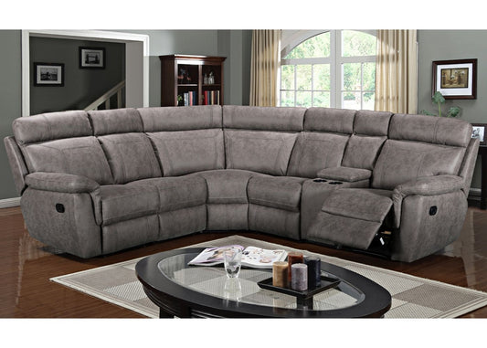 Baxter Fabric 2&2 Grey Reclining Corner Sofa w/ Console by Vida Living