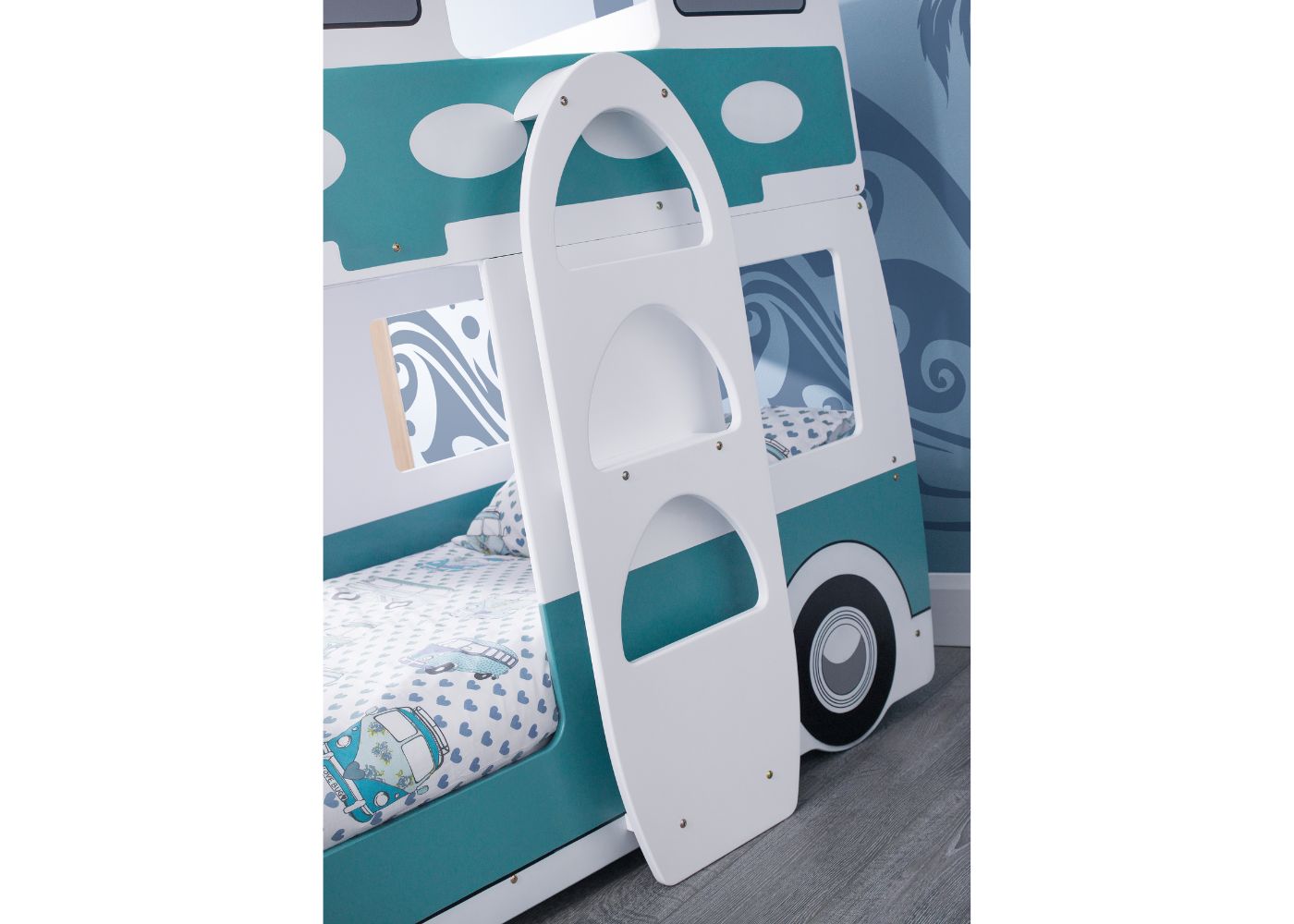 Campervan Bunk Bed by Julian Bowen - Green & White Ladder