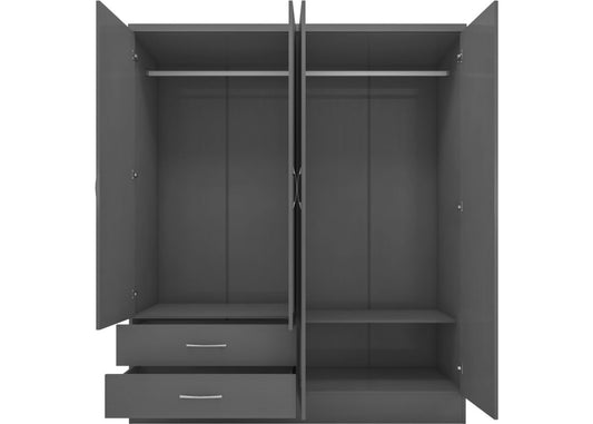 Nevada 3D Effect Grey 4-Door Mirrored Wardrobe by Wholesale Beds & Furniture